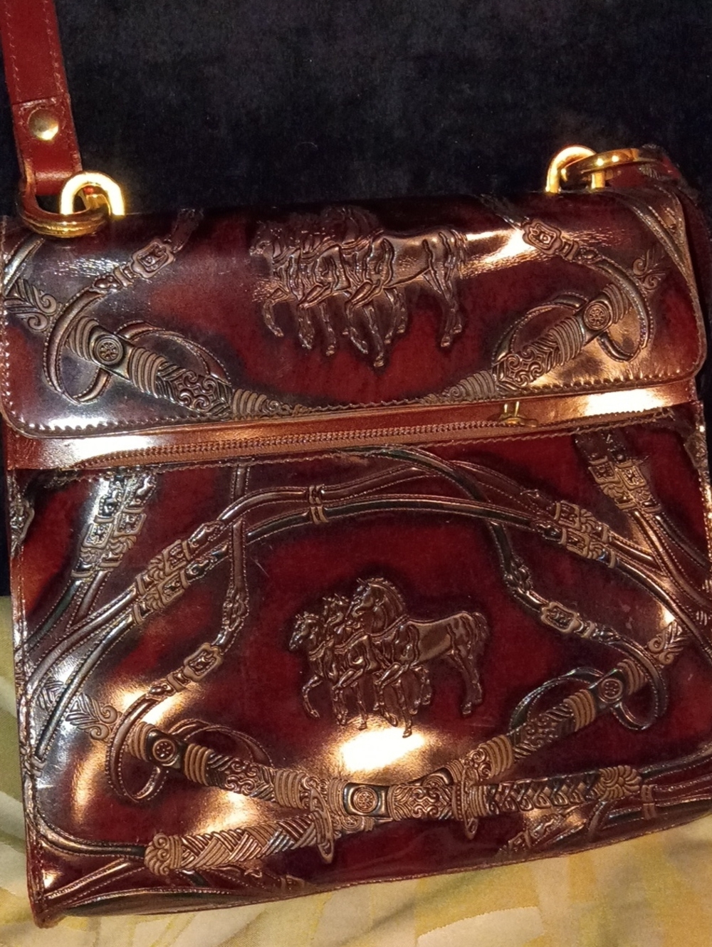 Italian Embossed Leather Crossbody Bag - Brown